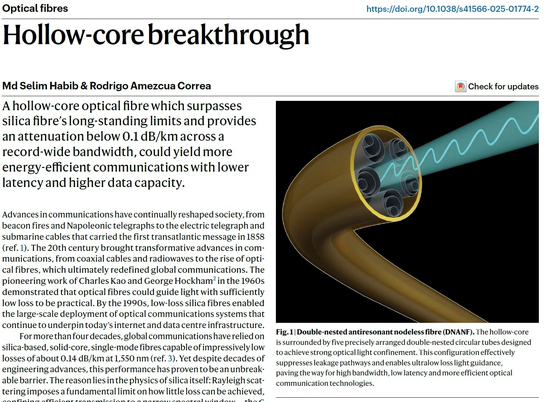 Nature Photonics News and Views article on "hollow-core Breakthrough"